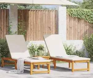 vidaXL Set de lângă piscină 2 bucăți cu perne din lemn masiv de acacia