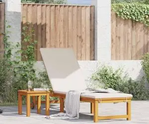 Șezlong vidaXL cu masă și pernă din lemn de acacia