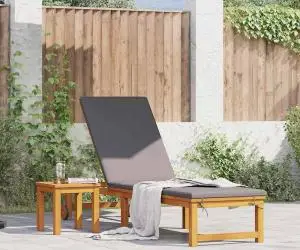 vidaXL Șezlong pentru soare cu masă și pernă din lemn de acacia
