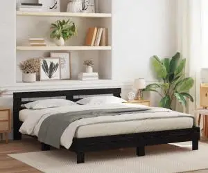 vidaXL Cadru de pat din lemn Stejar negru Lemn masiv 200 x 200 cm
