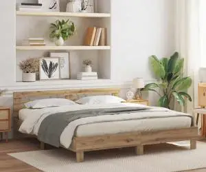 vidaXL Cadru de pat din lemn prelucrat Stejar artizanal 180 x 200 cm