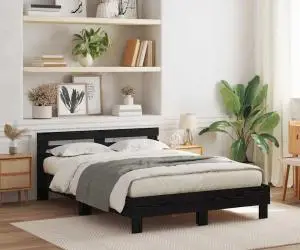vidaXL Cadru de pat negru din stejar Stejar negru Lemn masiv 140 x 200 cm