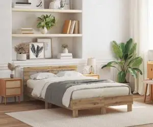 vidaXL Cadru de pat din lemn Stejar handmade Lemn solid de stejar