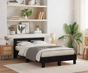 vidaXL Cadru de pat cu lamele Stejar negru Lemn ingineresc 120 x 190 cm