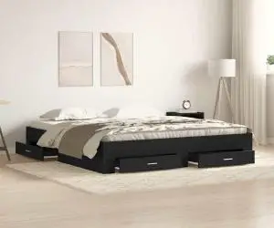 vidaXL Cadru de pat cu sertare, stejar negru 180x200 cm lemn prelucrat