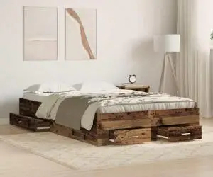 vidaXL Cadru de pat cu sertare, lemn vechi, 120x200 cm, lemn prelucrat