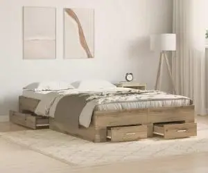 vidaXL Cadru de pat cu sertare din stejar artizanal 120x200 cm lemn de inginerie
