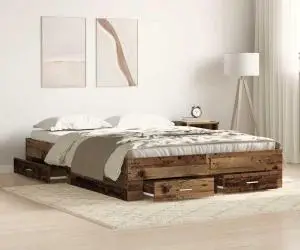 vidaXL Cadru de pat cu sertare, lemn vechi, 135x190 cm, lemn prelucrat