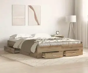 vidaXL Cadru de pat cu sertare, stejar artizanal, 135x190 cm, lemn
