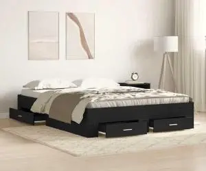 vidaXL Cadru de pat cu sertare, stejar negru 135x190 cm lemn prelucrat