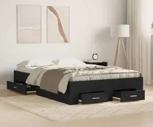 vidaXL Cadru de pat cu sertare, stejar negru 120x190 cm lemn prelucrat