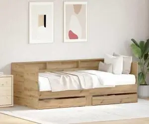 vidaXL Pat de zi cu sertare Stejar artizanal Lemn prelucrat 90 x 200 cm