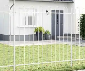vidaXL Gard alb, cu vârf în formă de pavilion, 3.4x1.5 m, din oțel