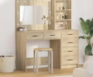 vidaXL Set masă toaletă cu LED, 2 piese, stejar sonoma, lemn prelucrat