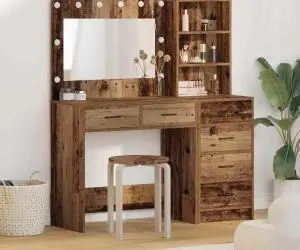 vidaXL Set masă de toaletă cu LED, 2 piese, lemn vechi, lemn prelucrat