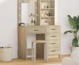 vidaXL Set masă toaletă cu LED, 2 piese, stejar sonoma, lemn prelucrat