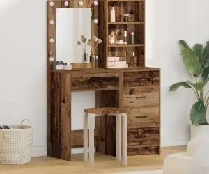 vidaXL Set masă toaletă cu LED, 2 piese, lemn vechi, lemn prelucrat