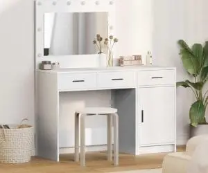 vidaXL Set masă toaletă cu LED, 2 piese, alb, lemn prelucrat