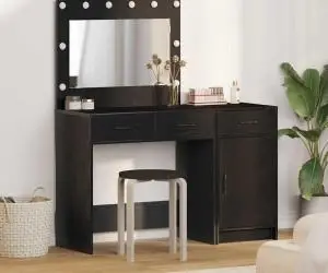vidaXL Set masă toaletă cu LED, 2 piese, negru, lemn prelucrat