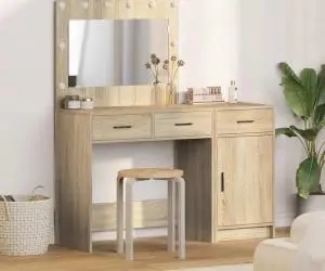 vidaXL Set masă toaletă cu LED, 2 piese, stejar sonoma, lemn prelucrat