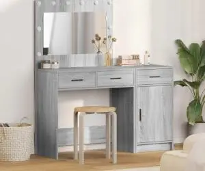 vidaXL Set masă toaletă cu LED, 2 piese, gri sonoma, lemn prelucrat