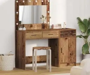 vidaXL Set masă toaletă cu LED, 2 piese, finisaj lemn vechi