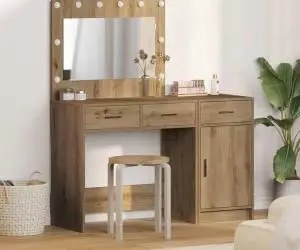 vidaXL Set masă toaletă cu LED 2 piese stejar artizanal lemn prelucrat