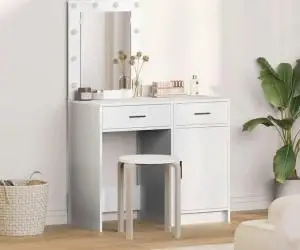 vidaXL Set masă toaletă cu LED, 2 piese, alb, lemn prelucrat