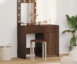 vidaXL Set masă toaletă cu LED, 2 piese, stejar negru, lemn prelucrat