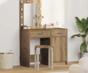 vidaXL Set masă toaletă cu LED 2 piese stejar artizanal lemn prelucrat