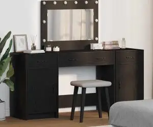 vidaXL Set masă toaletă cu LED, 3 piese, negru, lemn prelucrat