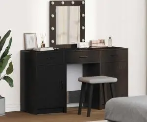 vidaXL Set masă toaletă cu LED 3 piese, negru, lemn prelucrat