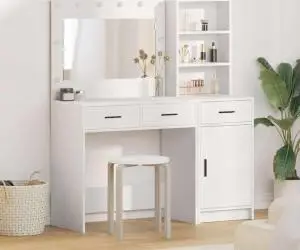 vidaXL Set masă toaletă cu LED, 2 piese, alb, lemn prelucrat