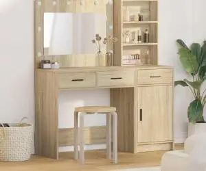 vidaXL Set masă toaletă cu LED, 2 piese, stejar sonoma, lemn prelucrat