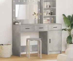 vidaXL Set masă toaletă cu LED, 2 piese, gri beton, lemn prelucrat
