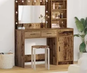 vidaXL Set masă toaletă cu LED, 2 piese, finisaj lemn vechi