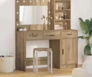 vidaXL Set masă toaletă cu LED 2 piese, stejar artizanal, lemn