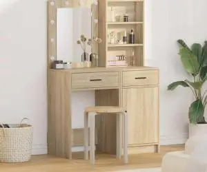 vidaXL Set masă toaletă cu LED, 2 piese, stejar sonoma, lemn prelucrat