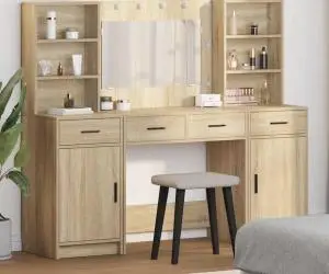 vidaXL Set masă toaletă cu LED, 3 piese, stejar sonoma, lemn prelucrat