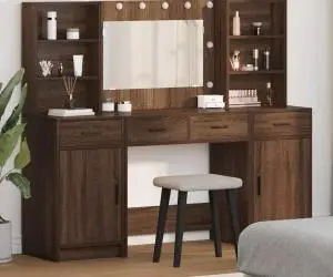 masa de toaletă vidaXL cu lumini LED Stejar Maro 158,5x41x135 cm