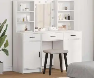 vidaXL Set masă toaletă cu LED, 3 piese, alb, lemn prelucrat