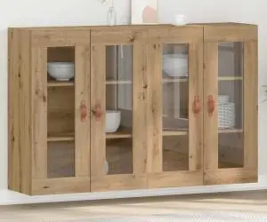 vidaXL Mobilier de perete , 2 piese din stejar crud, dimensiuni 69,5 x 34 x 90 cm, lemn prelucrat
