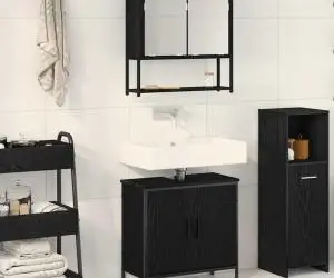 vidaXL Set de mobilier pentru baie 2 piese în stejar negru din lemn prelucrat