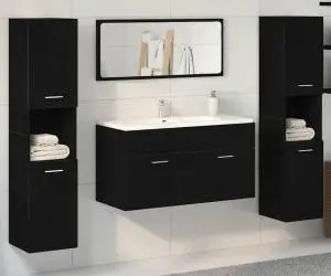 vidaXL Set mobilier baie 4 piese din lemn prelucrat negru