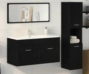 vidaXL Set mobilă baie 3 piese din stejar negru, lemn ingineresc
