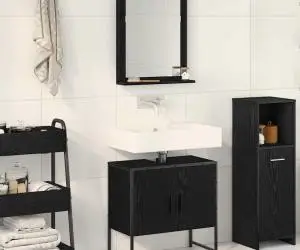 vidaXL Set de dulapuri pentru baie 2 piese Negru Stejar din lemn tehnologic