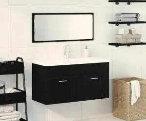 vidaXL Set de mobilier pentru baie 3 piese din lemn de stejar negru