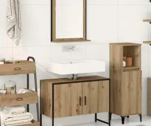 vidaXL Set de mobilier pentru baie 2 piese din lemn de stejar artizanal