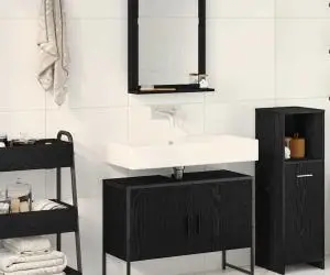 vidaXL Set de mobilier pentru baie , 2 piese, lemn ingineresc, stejar negru