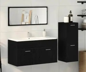 vidaXL Set Mobilier Baie 3 Piese Negru Stejar Lemn Ingineresc